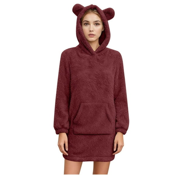 DAFPZW Women's Cute Bear Ear Fuzzy Hoodies Pullover Cozy Oversized Sweatshirt Warm Winter Loose Fleece Tunic Tops with Pocket
