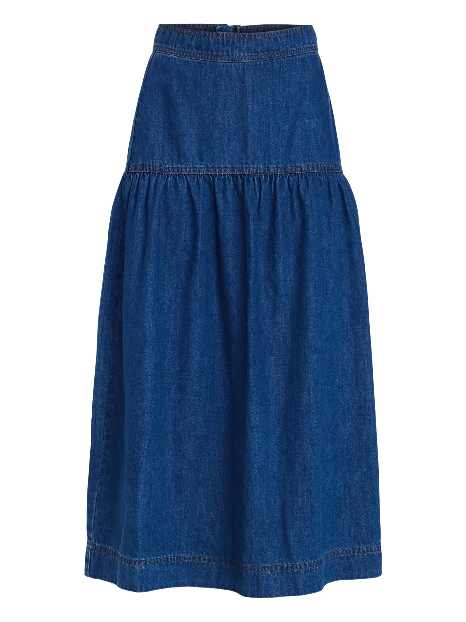 Time and Tru Women's Tiered Denim Midi Skirt, Sizes 0-20