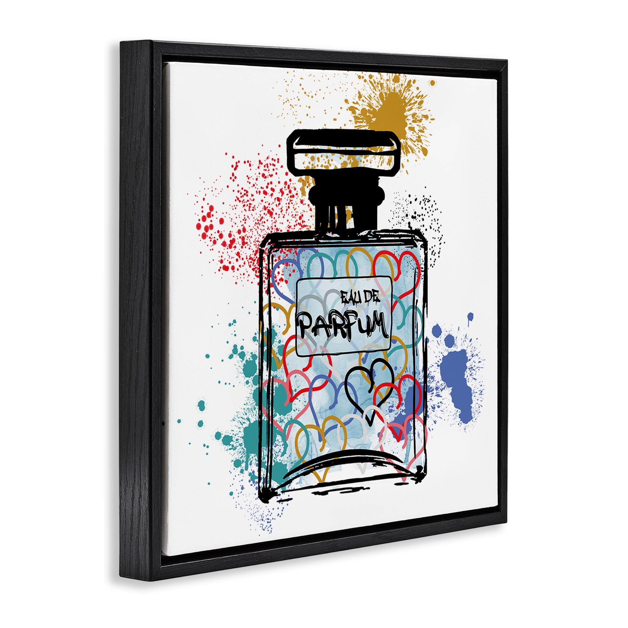 Stupell Industries Urban Patterned Perfume Fashion Painting Black Floater Framed Canvas Art Print Wall Art, 18 x 18