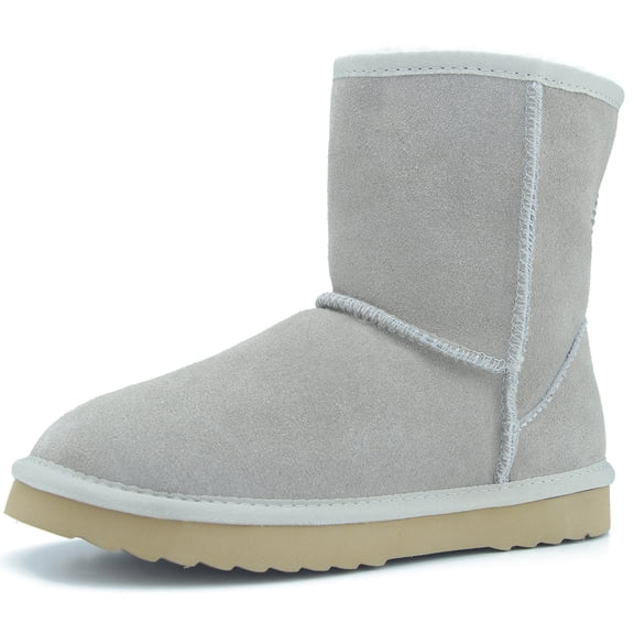 LostFox Women Classic Snow Boots Cow Suede Mid-calf Winter Warm Shoes Non-slip Outdoor Activities