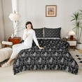 thumbnail image 4 of Feelyou Adult Boho Damask Queen Comforter Set, Black Grey Cat Kitten Bedding Set, 3pcs, 4 of 8