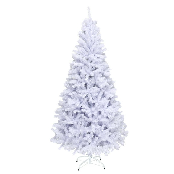 Topbuy 6ft White Christmas Pine Tree Hinged Artificial Decoration w/ 1000 Tips & Metal Stand