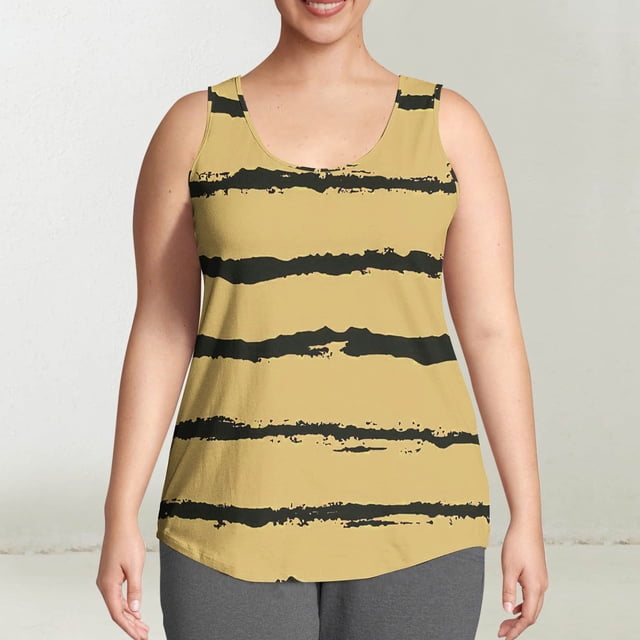 Wzzjkit Débardeurs pour Femmes Mode Été Décontracté Imprimé Ample Grande Taille Col Rond Camisoles Débardeur
