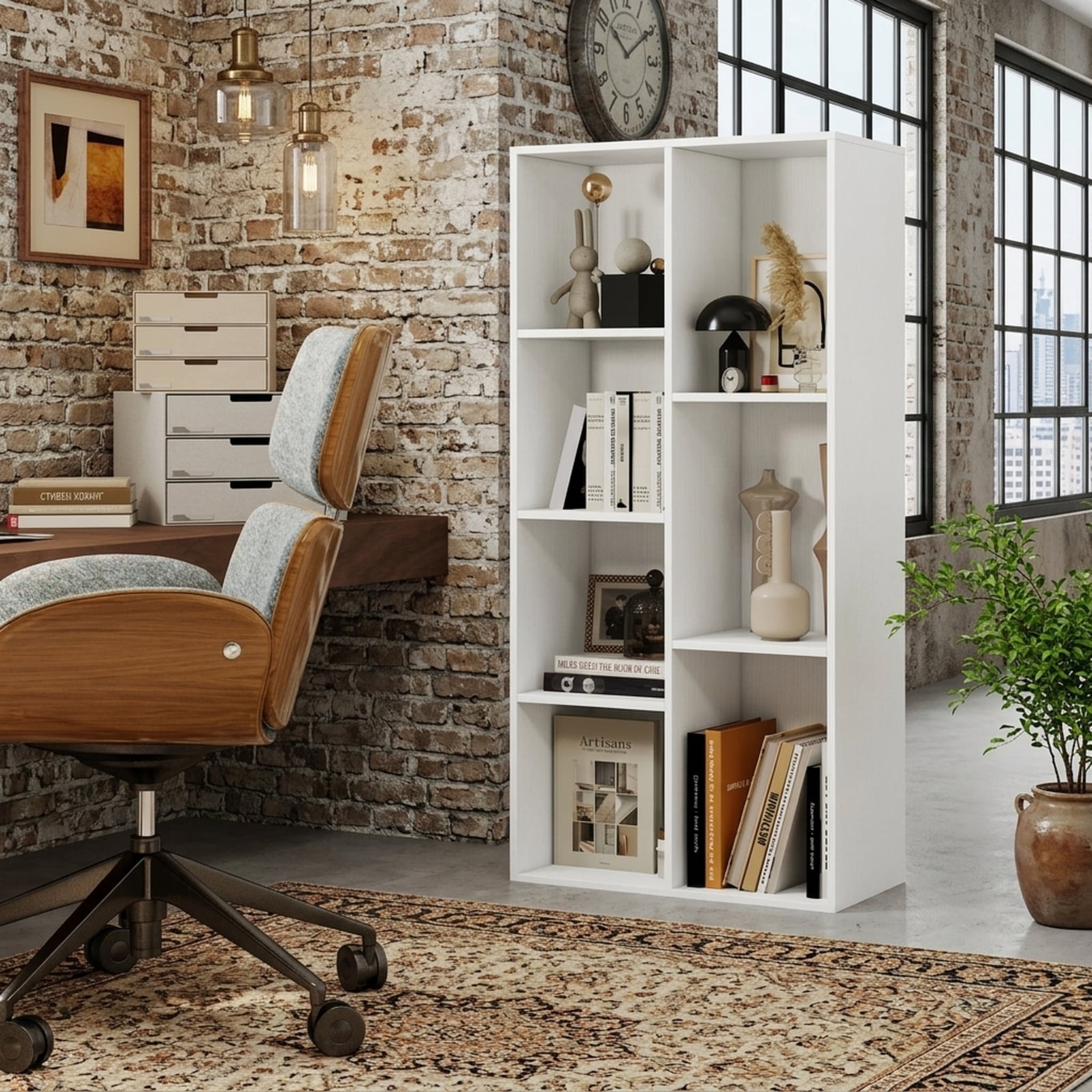 Furnibear Vertical or Horizontal Freestanding Bookshelf with 7 Compartments and Anti-Tipping Kits for Living Room Bedroom, White