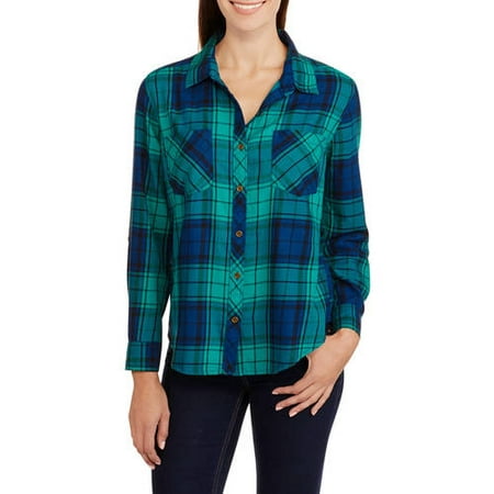 Women's Pop Over Plaid Shirt with Pocket - Walmart.com
