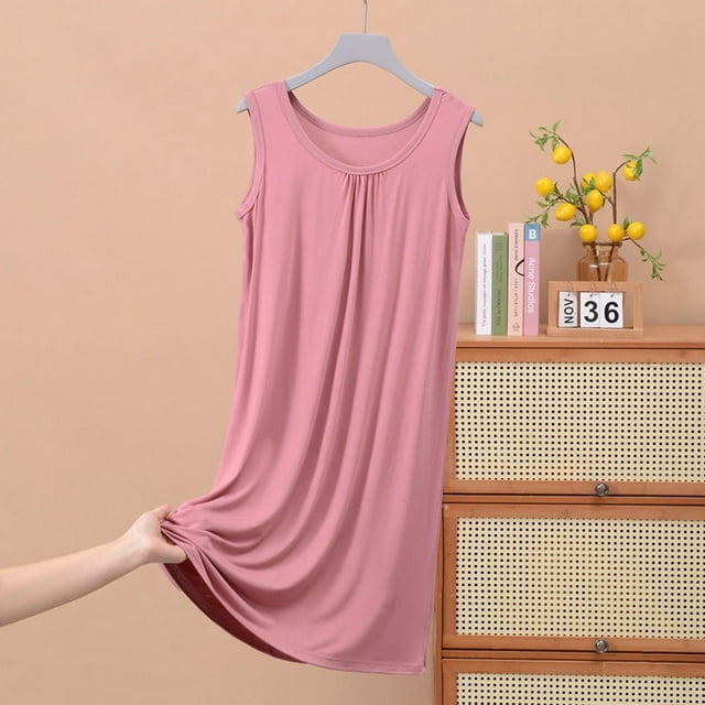 Huaizzzy Chemise de Nuit d'Été pour Femme Confortable à Col Rond Sans Manches Robe de Maison Tenue de Détente Décontractée Basique Vêtement de Nuit pour Femmes Grande Taille Chemise de Nuit Femme Dames Chemise à Manches Longues Manches Courtes