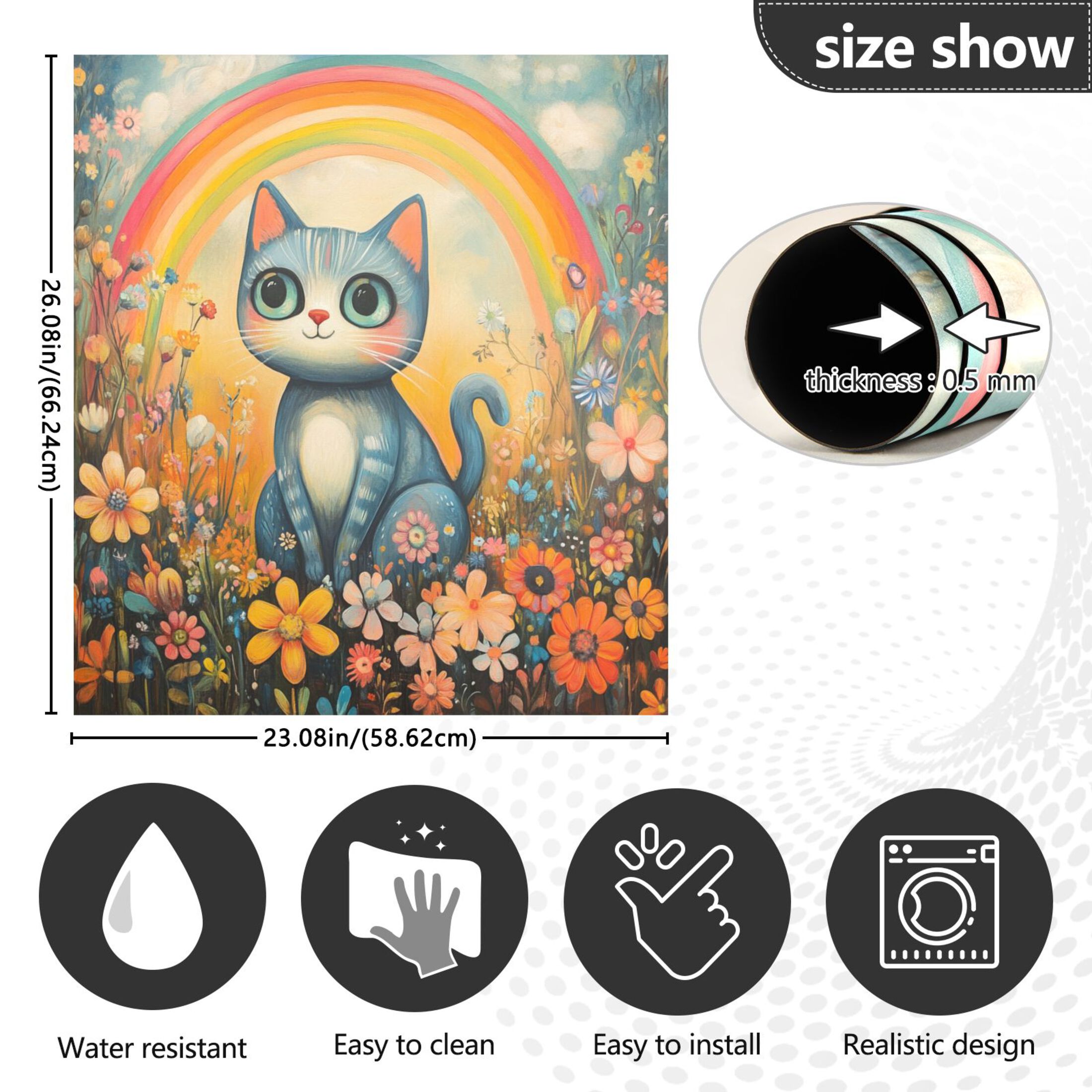 Dishwasher Magnetic Sticker 23x26 Inch Refrigerator Magnetic Sticker Washing Machine Magnetic Sticker Kitchen Panel Magnetic Sticker Home Decor Big-eyed Rainbow Cat