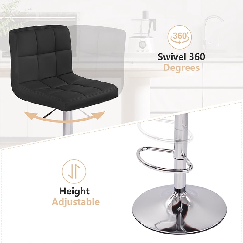 Hawsaiy Modern Adjustable Swivel Bar Stools Set of 2, PU Leather Bar Chairs with Footrest, Black
