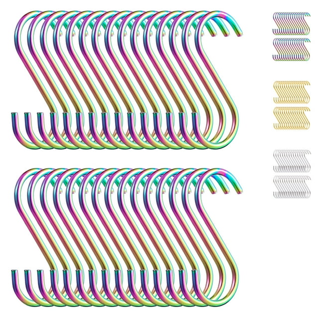 ReaNea 30 Pcs Heavy Duty S Hooks for Hanging, Hooks for Kitchen Utensils, Bathroom,Garden (Rainbow)