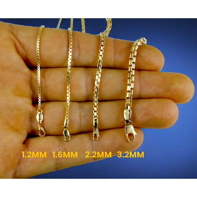 14K Yellow Gold Solid Square Box Chain Necklace Men Women Jewelry