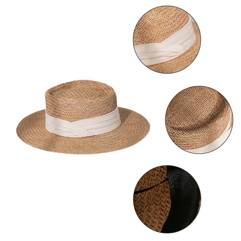 Straw Sun Hat Wide Brim Adjustable Boho Boater for Summer Beach Women Straw Hat Elegant Straw Sun Hat Wide Brim Adjustable  main image 4