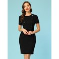 thumbnail image 5 of Vestido de tubo para mujer, informal, de negocios, cuello redondo, manga corta, vestidos ajustados de punto Negro M, 5 of 5