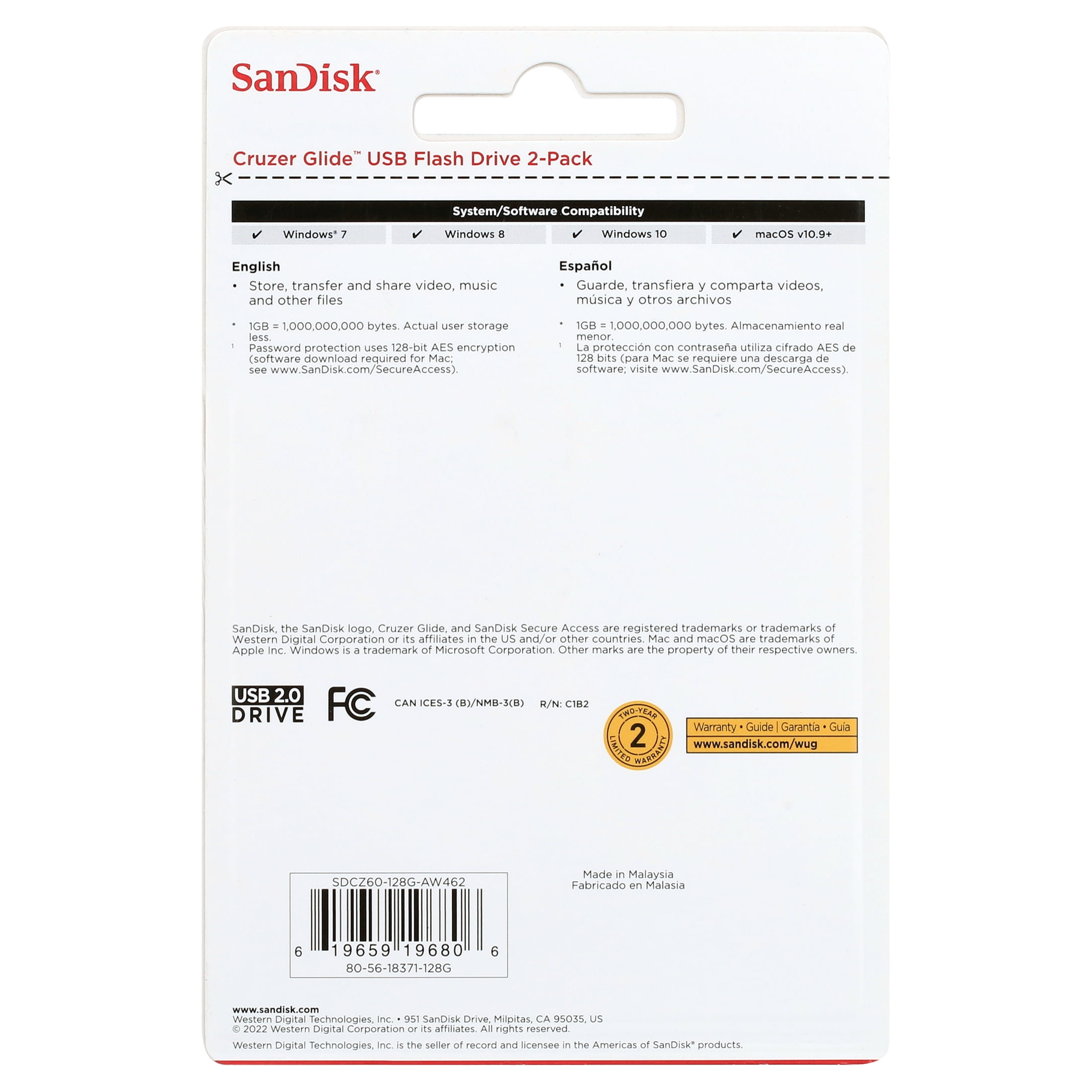 SanDisk 128GB Cruzer Glide Memory Sticks, USB 2.0 Flash Drive