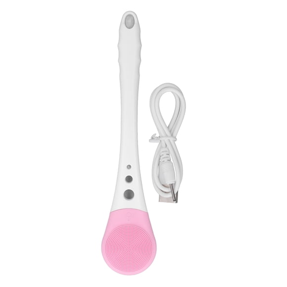 Cepillo de ducha eléctrico exfoliante corporal, mango largo, impermeable, inalámbrico, de silicona suave, color rosa