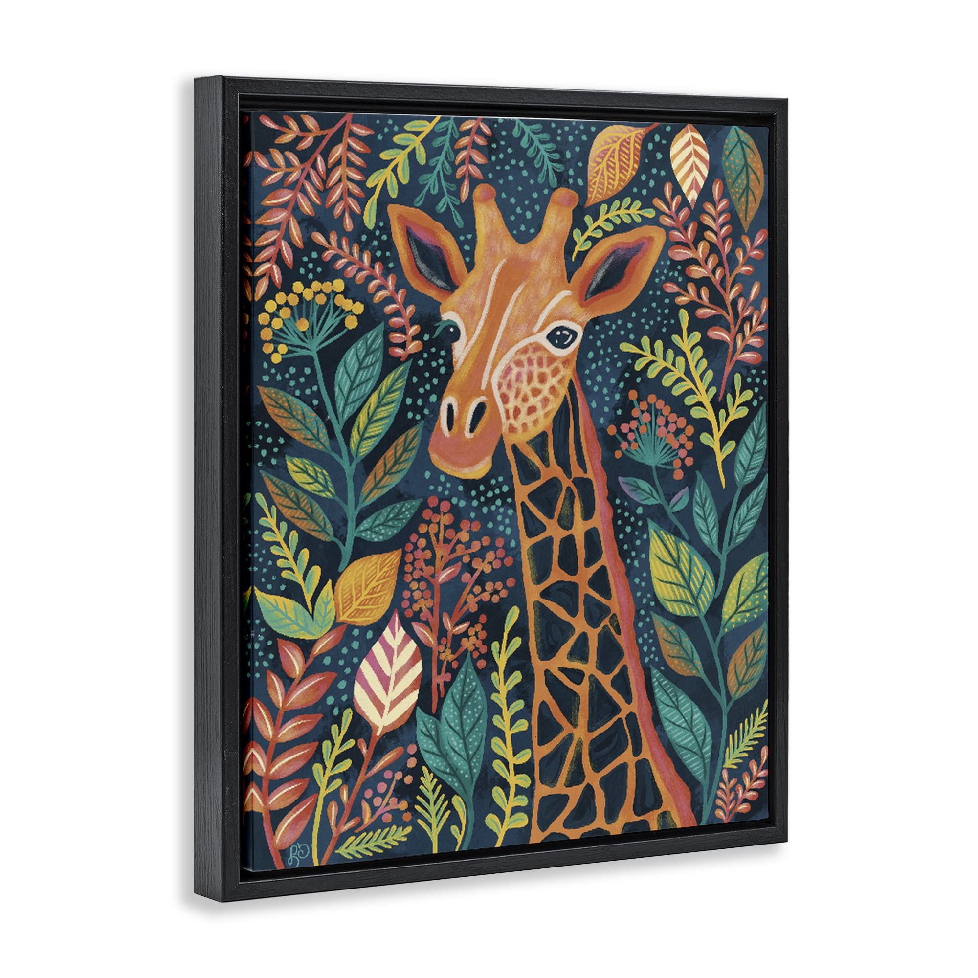 Stupell Industries Exotic Leaf Pattern Giraffe Black Framed Floater Canvas Wall Art, design by Lisa R Dumm