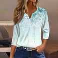 thumbnail image 2 of Womens 3/4 Length Sleeve Tops Casual Henley Summer Shirts Loose Fit Three Quarter Length Sleeve Blouses, 2 of 5
