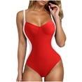 thumbnail image 6 of Gaecuw One Piece Womens Bathing Suit Tankinis High Waisted Solid Swimwear Beach Back Criss Cross V Neck Bathing Suit Resort Slimming Shaping Modest Push up Swimsuit Red L, 6 of 9