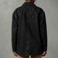 thumbnail image 4 of Vxararl Women's Notched Lapel Denim Blazer Long Sleeve Slim Jean Jacket with Pockets Button Down Casual Jean Cotton Coat for Party Office Oversized Blazers for Women Black XL, 4 of 6