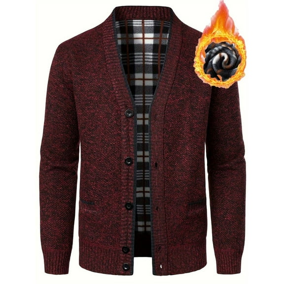 Big and Tall Young Men's Fleece Cardigan Sweaters Padded Solid Color Twist Stand-up Collar Jacket Button Down Coat Autumn Winter