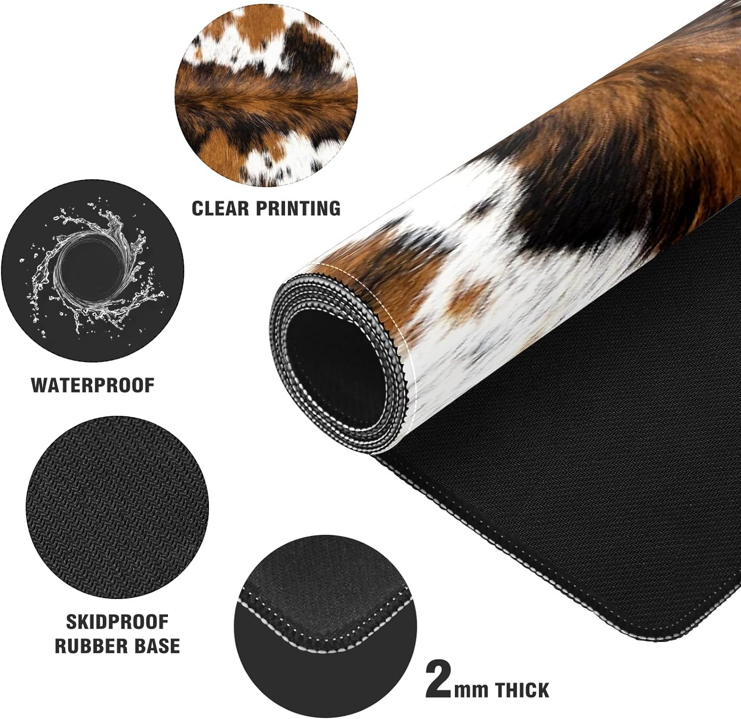Brown Western Cowhide Print Desk Mat, Desk Accessory, Cute Workspace, Trendy Workspace, Trendy, 35.4x15.7in Large Gaming Mouse Pad, Cute Desk Topper, Pretty Desk Pad
