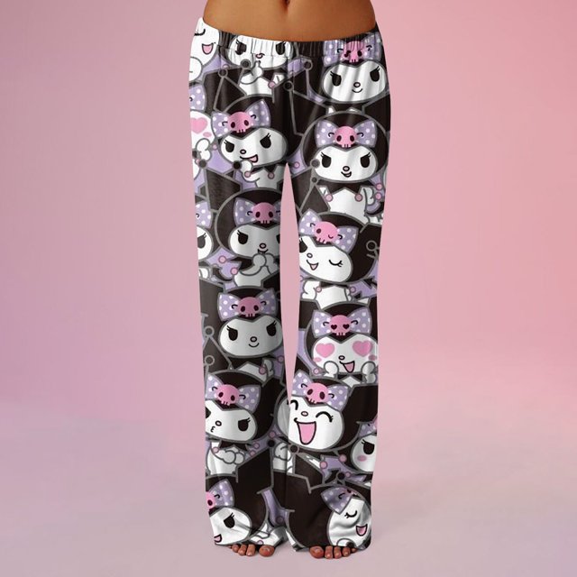Hello Kitty Pj Pants Women Flannel Pajamas Women Anime Hello Cat Flannel Sleep Pants Cartoon Pajamas Pants for Women Print Flannel Pajamas Pants Cute Fuzzy Pajamas Pants