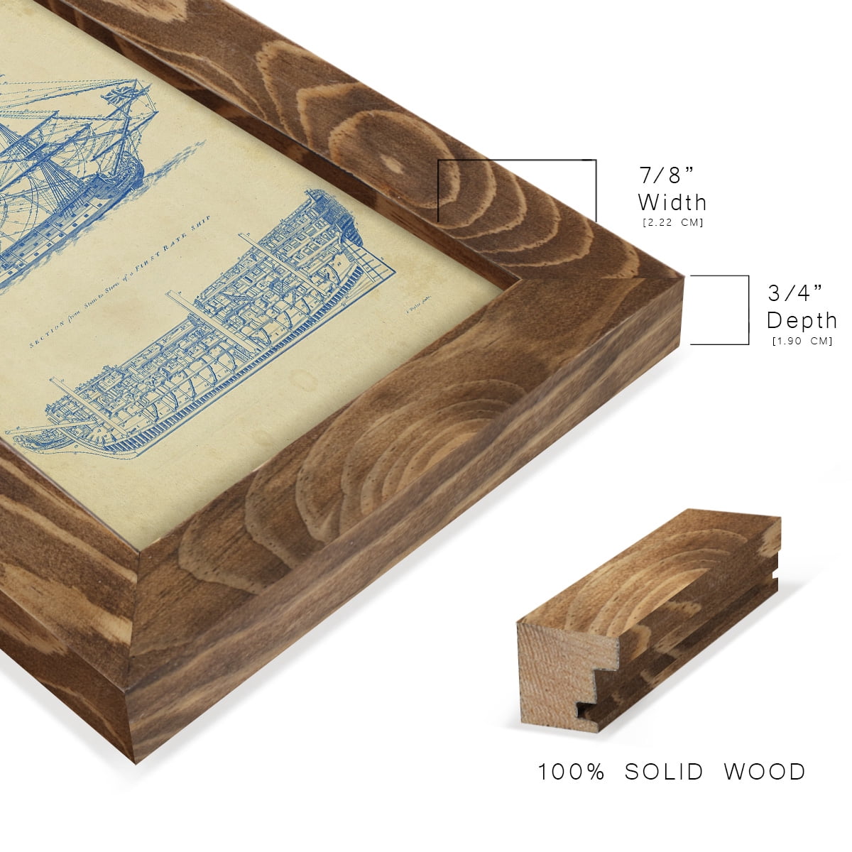 Vintage Ship Blueprint -Framed Print w/glass-Walnut