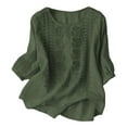 thumbnail image 3 of Women's Short Sleeve T-shirt Women'S Fashionable Casual Solid Color Pleated Cotton And Linen Tops Shirts And T Shirts,Green Women's Short sleeve T-shirt XXL, 3 of 8