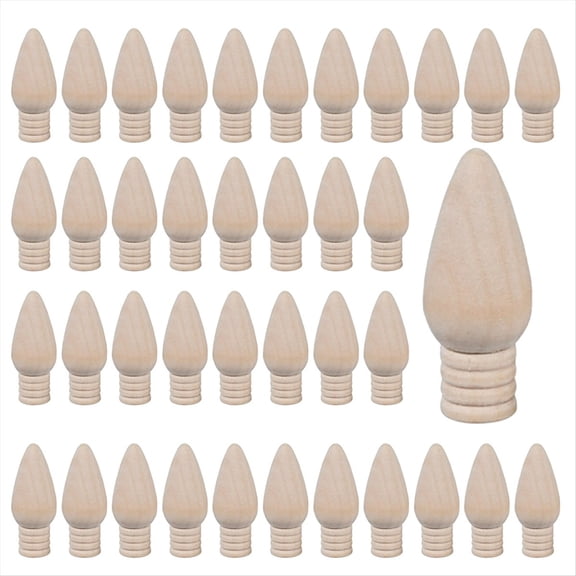 50Pcs Unfinished 2Inch Wooden Christmas Light Bulb Cutout Ornaments, DIY Craft Tree Hanging Decor Blanks