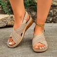 thumbnail image 5 of Hurxie Womens Wedge Sandals Comfortable: Buckle Ankle Strap Low Wedge Sandals Dressy Breathable Memory Foam Insole Casual Walking Summer Shoes Khaki 7.5, 5 of 8