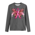 thumbnail image 3 of qelini Breast Cancer Awareness Shirt Casual Pullover Blouse Wowen's Graphic Tees Long Sleeve Shirts Fall Winter Crewneck Comfy Shirts Gray L, 3 of 4