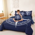 thumbnail image 3 of Manfei Minimalist Blue White Compass Bedding Comforter Set for Kids Boys and Girls, Nautical Print King Bedding Sets, Navy Reversible 7-Piece, 3 of 6