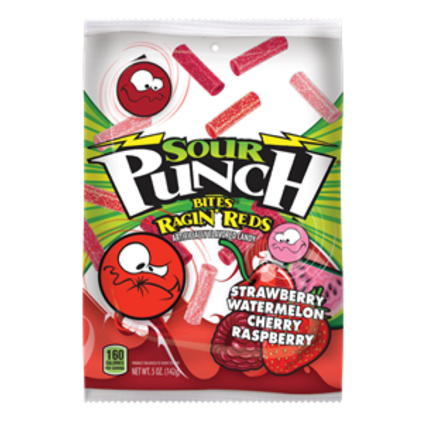 Sour Punch Ragin Reds Bites Candy Hanging Bag 5 Ounce 12 Per Case