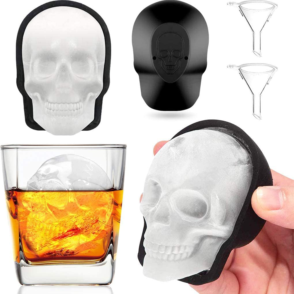 Skull Shape 3D Ice Cube Mold Maker Bar Party Silicone Trays Halloween Mould WE 