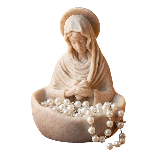 Soporte para joyas de la Virgen María para rosarios, collares y anillos. Estatua católica de resina de 12,7 cm (5 pulgadas). Recuerdo religioso para la decoración del hogar cristiano.