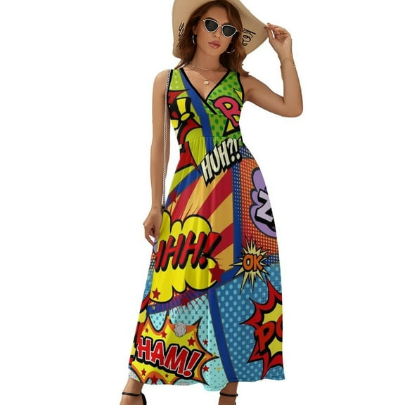 Colorful Comic Book Panels Sleeveless Dress Dresses Women Summer Evening Dresses Ladies Bohemia Long Dresses