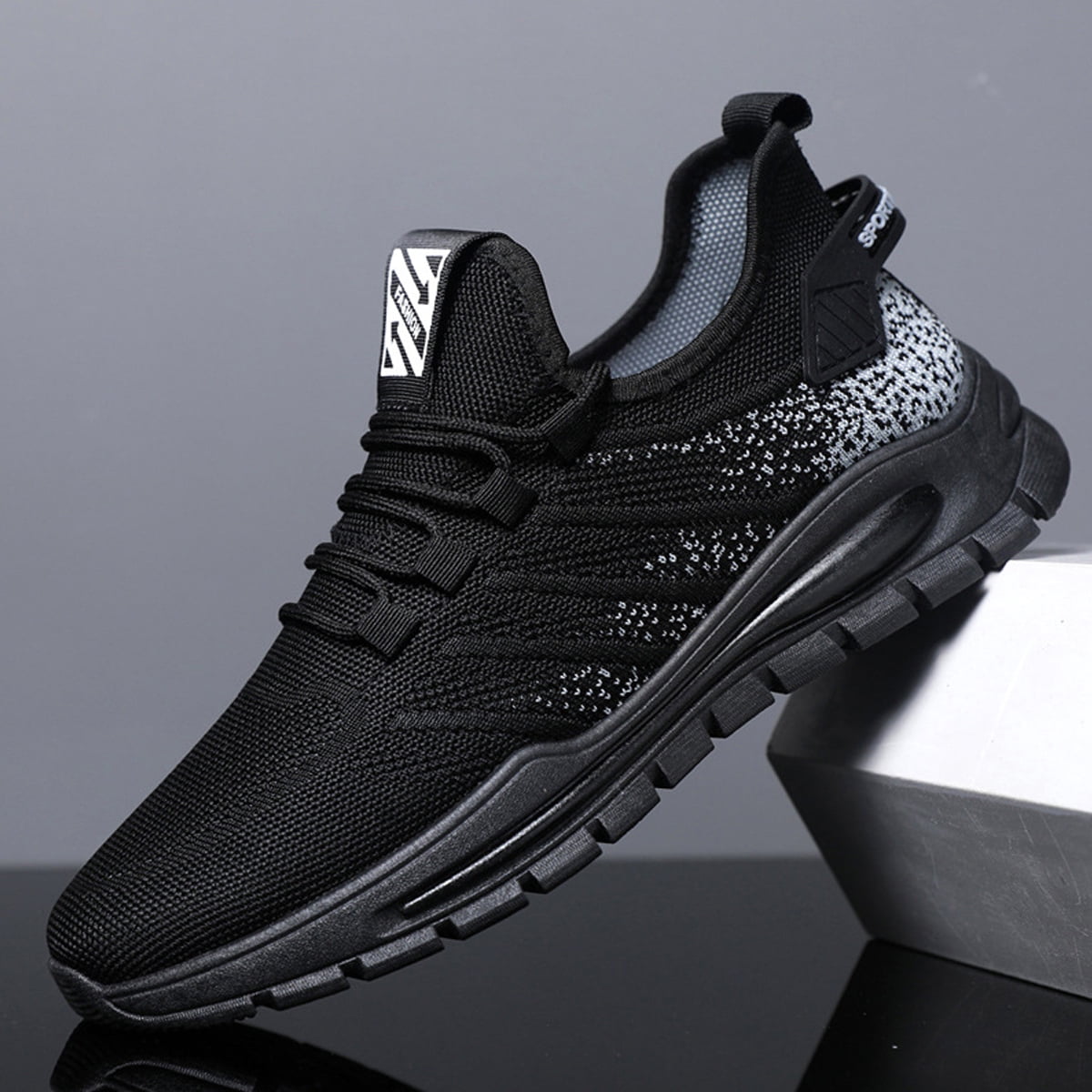 Zapatos para correr de aire para hombre negros Tenis casuales Caminar  Gimnasio atlético Moda Zapatillas ligeras sin cordones | Walmart en línea