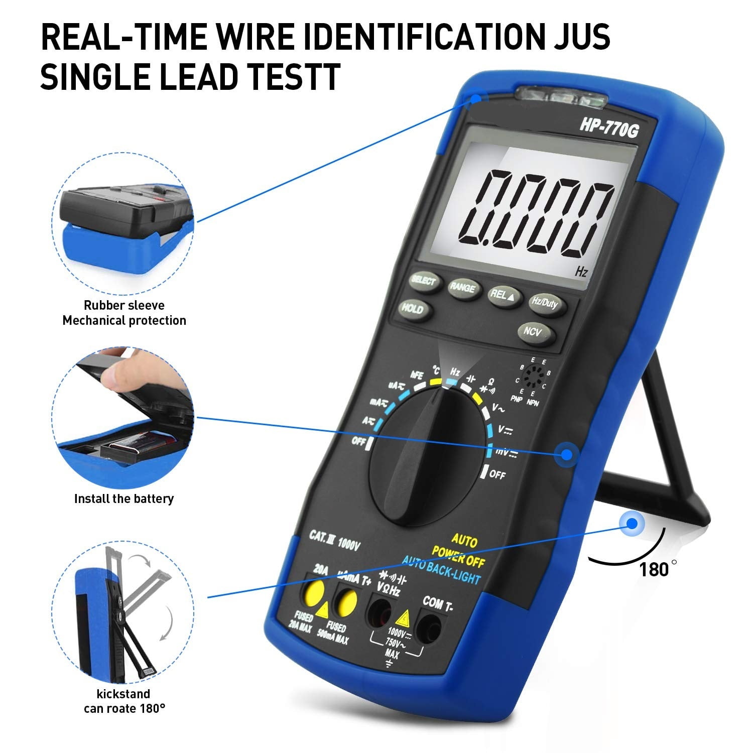 Digital Multimeter Auto-Ranging Electrical Meter Tester for AC/DC Amp, AC/DC Voltage NCV Diode ,High&Low Sensitivity