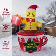 7.2ft Inflatable Hot Cocoa Mug with Gingerbread Man & LED Lights, Christmas Blow Up Outdoor Yard Decoration for Lawn Garden Holiday Party