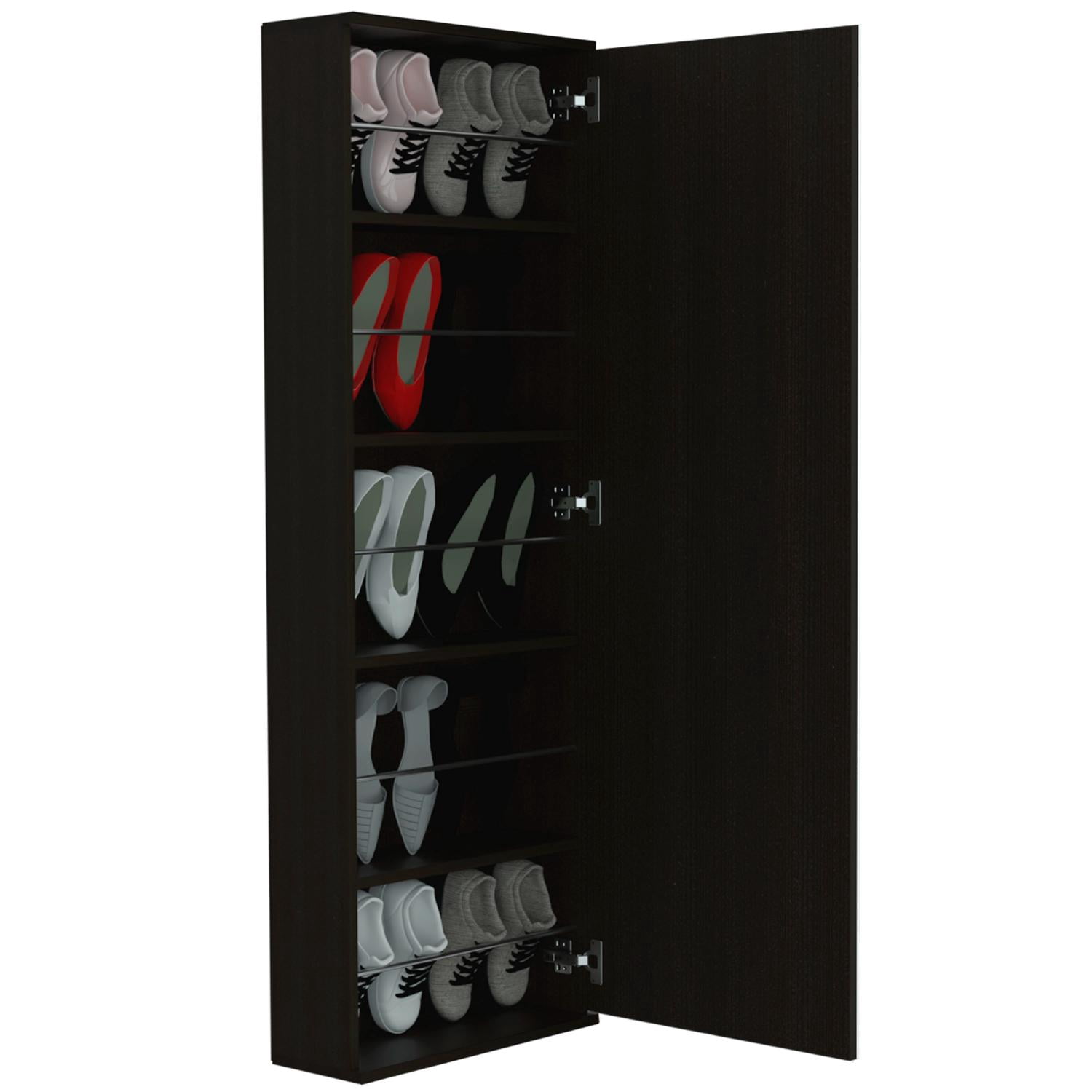 TUHOME Leto Mirrored Wall Mount Shoe Rack, 10-Pair Capacity, Black Wenge