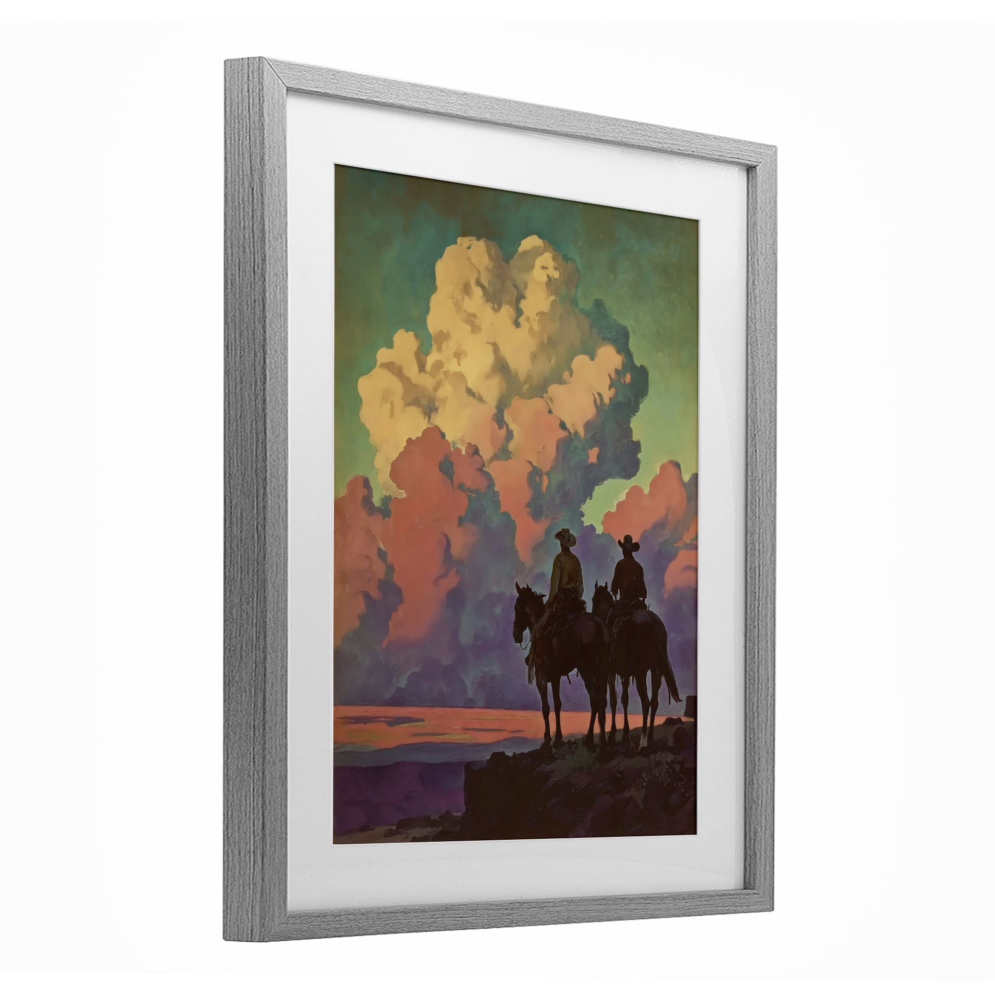 Stupell Industries Cowboys Silhouetted Against Clouds Gray Framed Print Under Glass, design by Arlington Prints