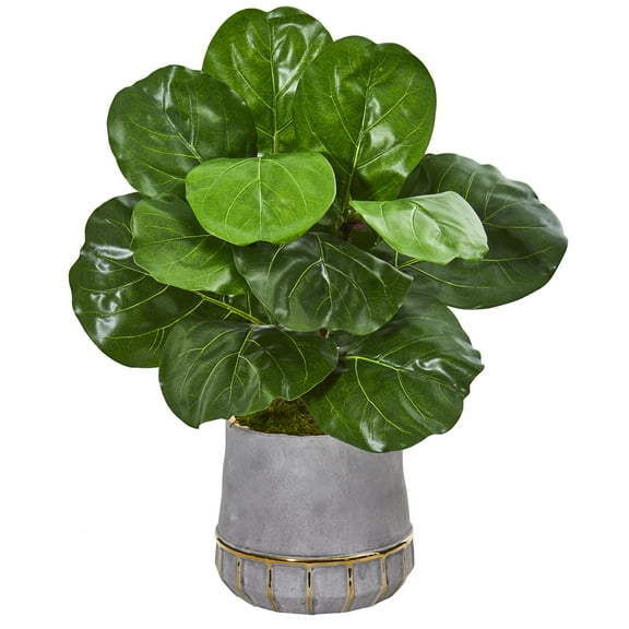 Nearly Natural 23in. Fiddle Leaf Artificial Plant in Stoneware Planter, Green