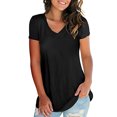 thumbnail image 1 of Nueva camiseta de mujer de moda Color sólido Cuello en V Manga corta Dobladillo redondeado Largo MABOTO Camiseta mujer, 1 of 7