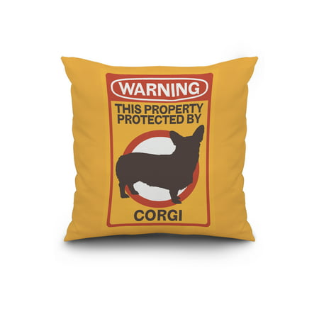 Corgi - Warning - Lantern Press Artwork (20x20 Spun Polyester Pillow, Custom Border)
