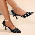 thumbnail image 6 of hoksml Women's Polka Dot Pearl Ankle Strap Heels, Bow Kitten Heel Pumps for Party and Daily Wear, 6 of 9