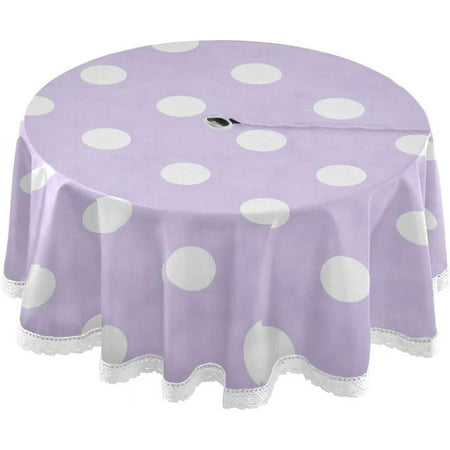 

SKYSONIC Purple White Dots Outdoor Round Tablecloth Waterproof Stain-Resistant Non-Slip Circular Tablecloth 60 Inch with Umbrella Hole and Zipper for Tabletop Backyard Party BBQ Decor