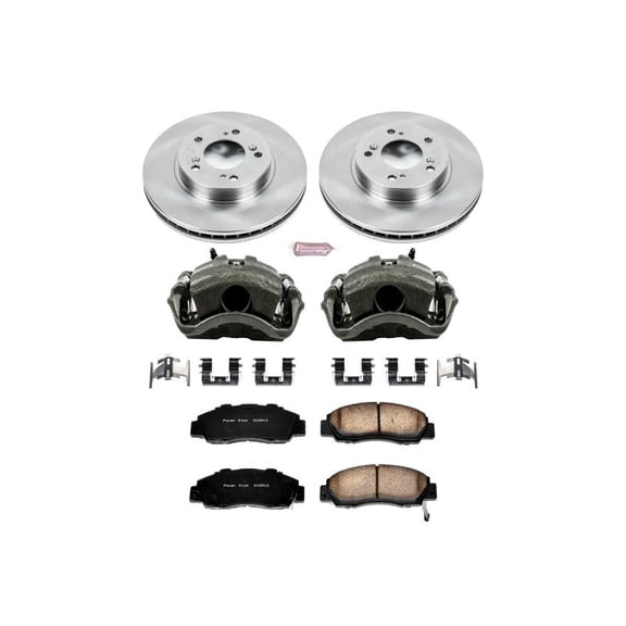 PowerStop Front Stock Replacement Brake Pad and Rotor Kit with Calipers Fits: ACURA HONDA ISUZU Select Models KCOE704