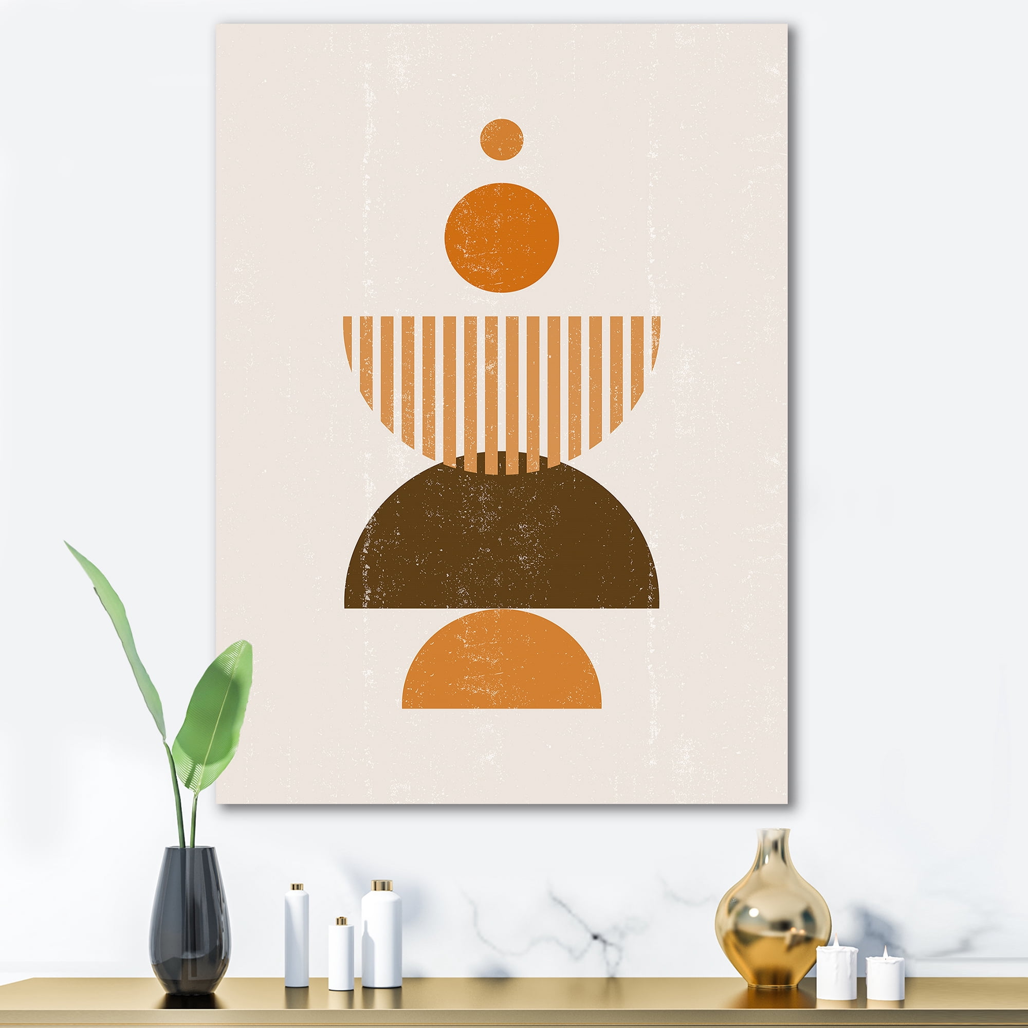 Designart ' Abstract Minimal Moon and Sun In Earth Tones I ' Modern Canvas Wall Art Print
