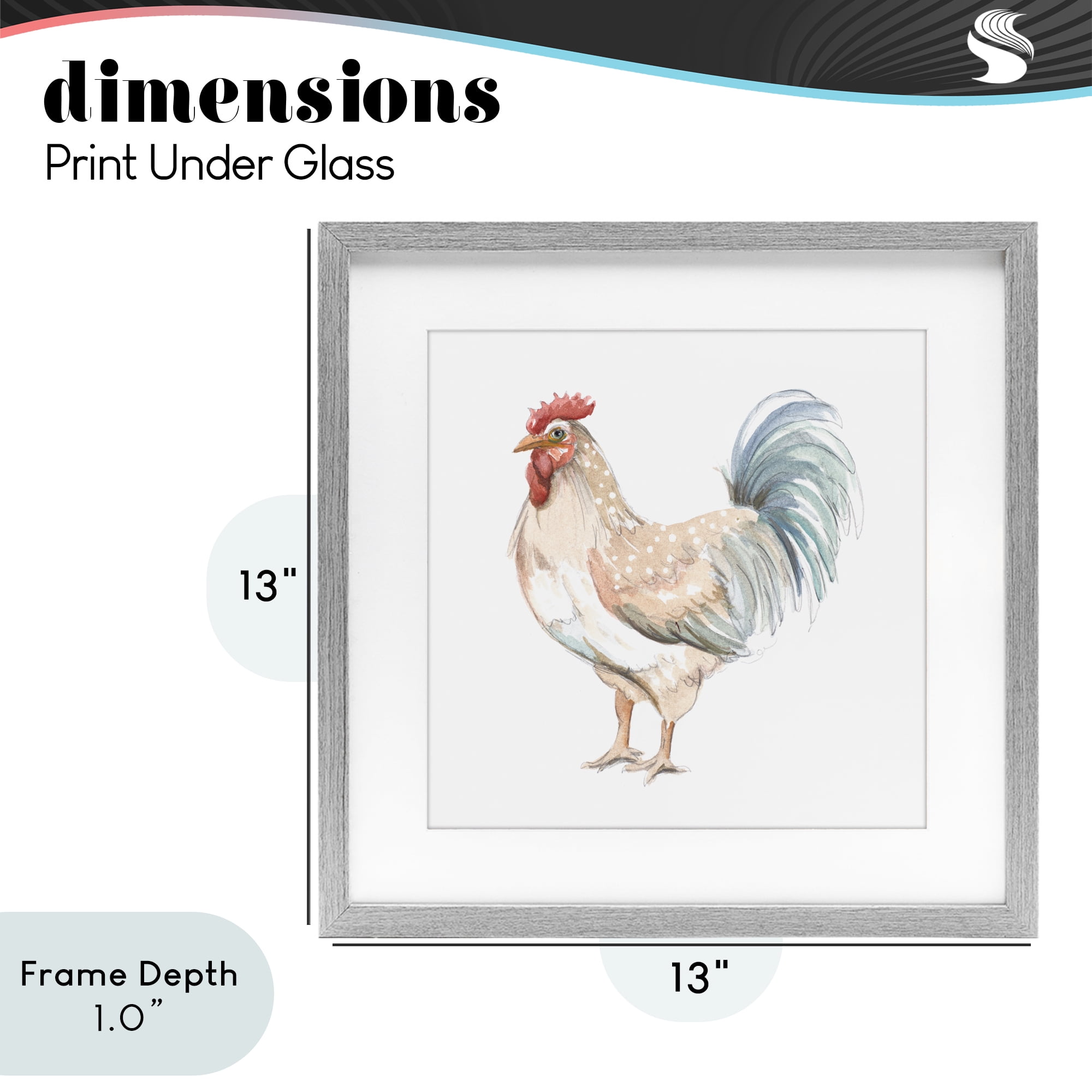 Stupell Industries Watercolor Rooster Sketch Gray Framed Print Under Glass, design by Patricia Pinto