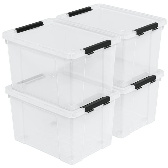 Buyitt 50 Quart Large Plastic Storage Box with Wheels, Clear Lidded Storage Bins, 4 Pack