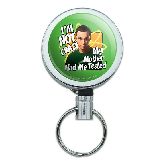 Big Bang Theory Sheldon Cooper I'm Not Crazy Heavy Duty Metal Retractable Reel ID Badge Key Card Tag Holder with Belt Clip